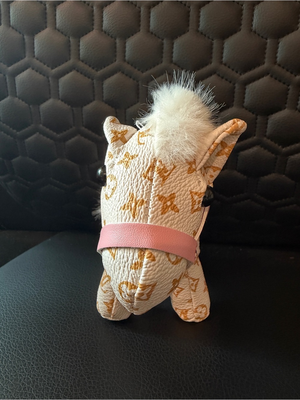 Designer-Style Pink & White Plush Keychain - Picture 2 of 4
